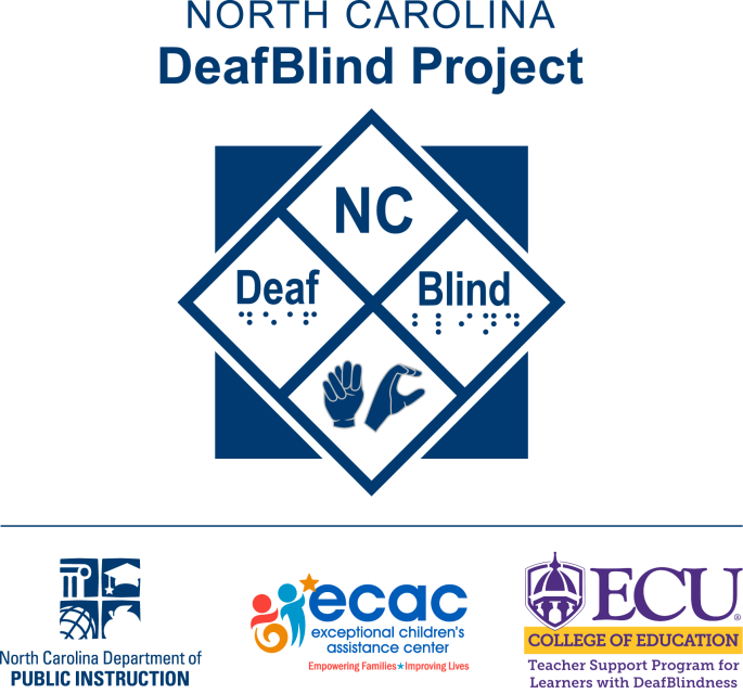 Large logo for North Carolina DeafBlind Project. Below it are smaller logos forNorth Carolina Department of Public Instruction, Exceptional Children's Assistance Center, ECU College of Education - Teacher Support Program for Learners with Deafblindness