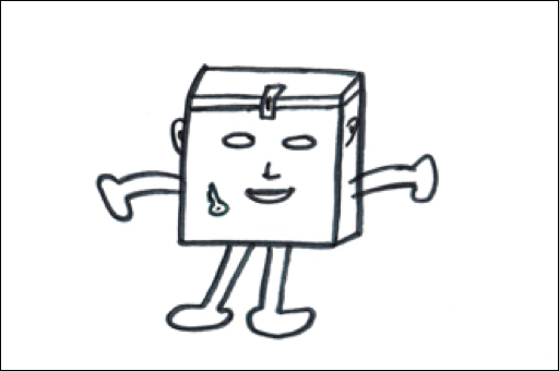Box with arms, legs, and face.
