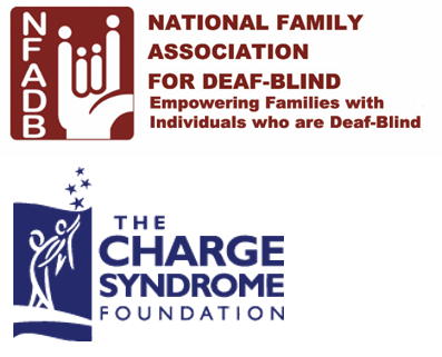 Logos for the National Family Association on Deaf-Blind (NFADB) and the CHARGE Syndrome Foundation.