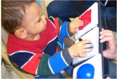 young toddler looking at picture book